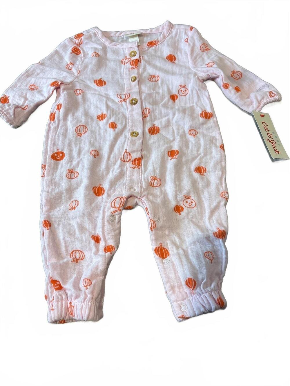 Baby Cat & Jack Pumpkin Print One-Piece Romper 0-3M